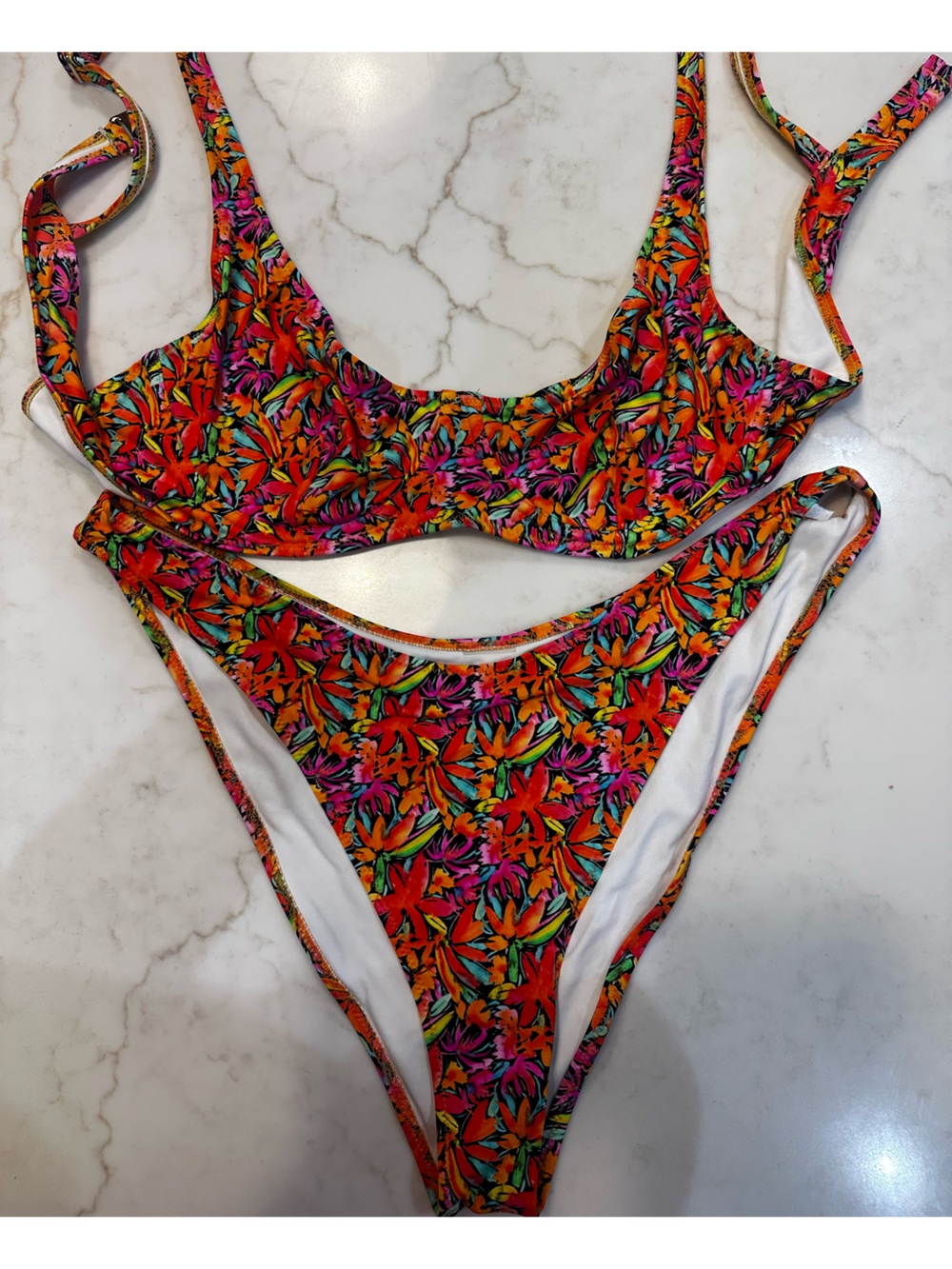 Floral One-Piece Swimsuit - Vibrant Orange Multi